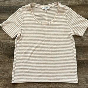 Liverpool Striped T-shirt White Tan Casual Size Small
